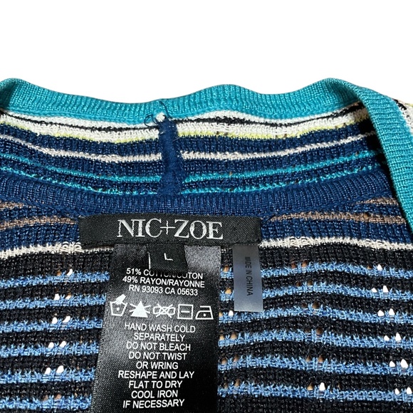 NIC + ZOE Cotton Blend Knit Sharkbite Hem Tunic / Mini Dress V-Neck Sweater Sz L - Picture 4 of 8